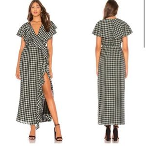 Tularosa green mila plaid ruffle wrap maxi dress size medium revolve